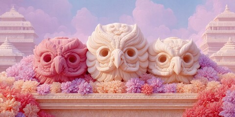 Leinwandbilder - Premium Festival Statues of Lord Jagannath Trio on Ornate Platform with Temple Backdrop for Authentic Cultural Marketing and Joyful Social Media Campaigns