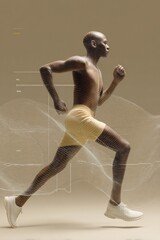 Aufkleber - Professional Athletic Performance Running with Digital Body Metrics Overlay Modern Tech Fitness Content for Inspiring Sports Marketing Campaigns