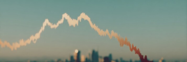 Aufkleber - Dramatic Market Downturn Graph with Sharp Declining Line and Financial Indicators Over Urban Background for Economic Risk Analysis