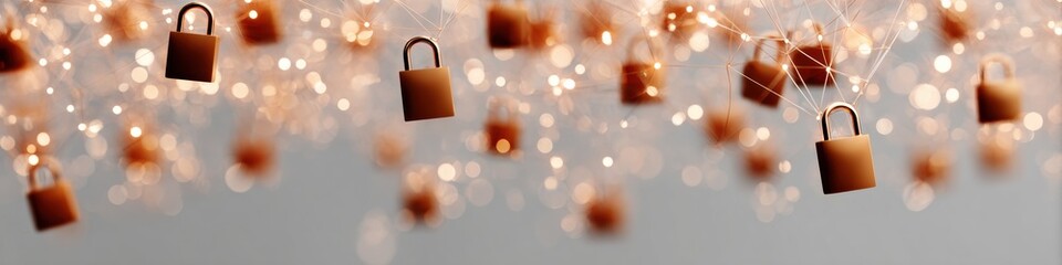 Aufkleber - Modern High-Quality Network Security Concept with Glowing Padlocks and Digital Grid for Professional Tech Marketing and Cyber Resilience Content