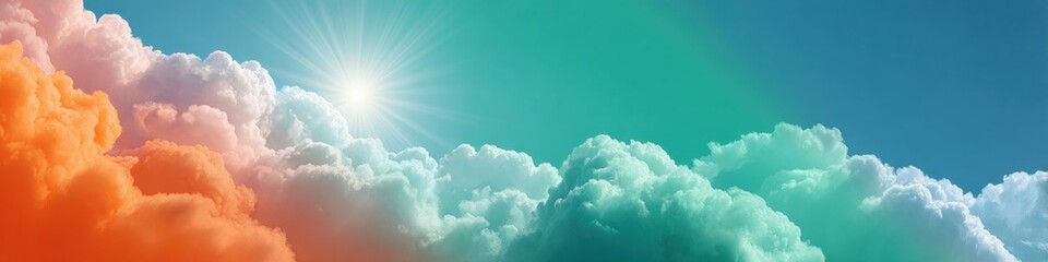 Aufkleber - Modern Bright Sun Flare with Radiating Beams Over Clear Sky Premium Weather Forecast Concept for Digital Marketing and Social Media Advertising