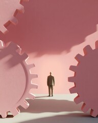 Aufkleber - Modern professional standing among large mechanical gears premium concept of productivity and time management for business and corporate marketing content