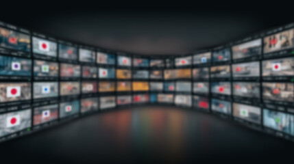 Poster - Surrounded by Screens: A captivating image of countless screens displaying diverse content, creating a mesmerizing digital landscape.