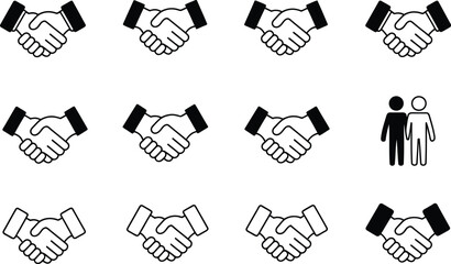 Poster - Black and White Handshake Icons Partnership Agreement Symbols