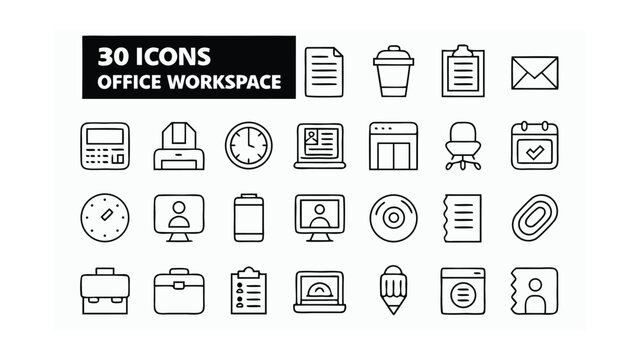 Office workspace icons collection calculator