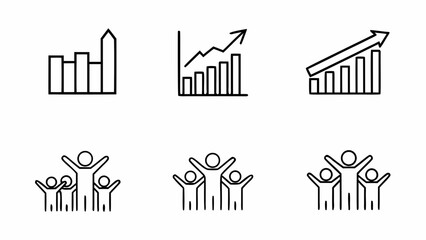 Poster - Collection of simple line art icons representing growth and people isolated on white background