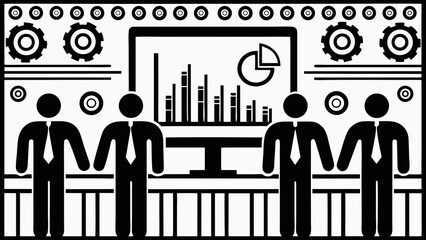 Poster - Business team observing financial data on a computer screen isolated on white background