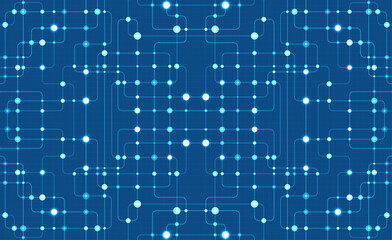 Poster - Circuit connect lines and dots. Network technology and Connection concept. Decentralized network nodes connections