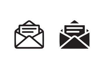 Poster - Two mail envelope icons one outlined and one solid black isolated on white background