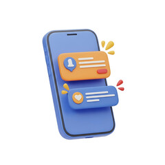Aufkleber - Blue mobile phone with notification bubbles showing messages and a heart icon floating above it on transparent background