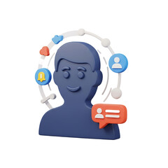 Aufkleber - Stylized person with notification icons orbiting around, including message and alert icons on transparent background