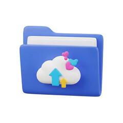 Fototapete - Blue folder with a cloud and arrows pointing up with small hearts above the cloud design icon on transparent background