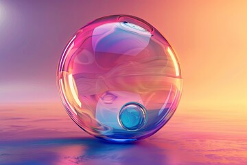 Aufkleber - Clear Pixel Image of Transparent Bubble with Gradient Colors, 3D RenderingHigh Detail, 8K