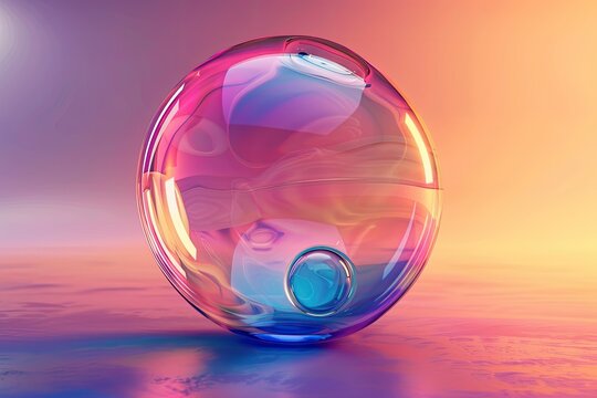 Clear Pixel Image of Transparent Bubble with Gradient Colors, 3D RenderingHigh Detail, 8K