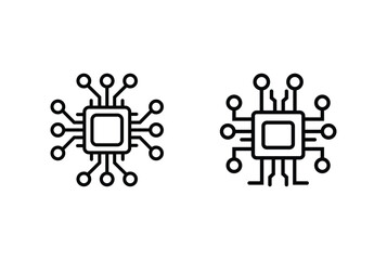 Fototapete - Two stylized computer chip icons with radiating connections isolated on white background