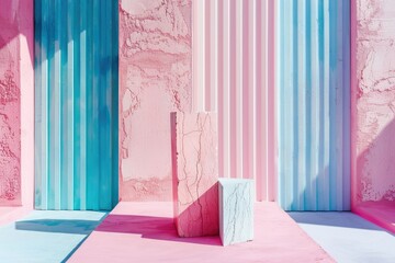 Poster - high detail image of minimalist pastel colored geometric patterns with a rectangular object
