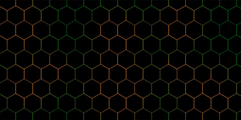 Poster - Hexagonal cyberspace green background. Hexagon grid tech pattern.