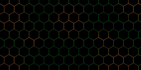 Poster - Hexagonal cyberspace green background. Hexagon grid tech pattern.