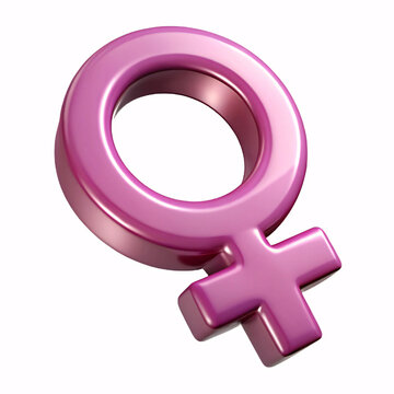 Shiny pink 3d female symbol icon on white background