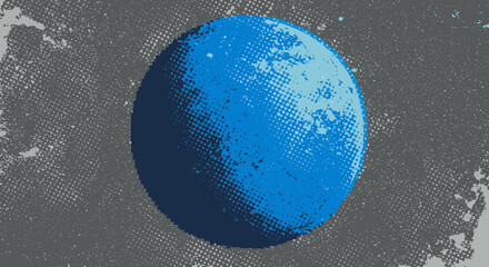 Poster - Abstract blue sphere with halftone effect on a dark grunge background illustration