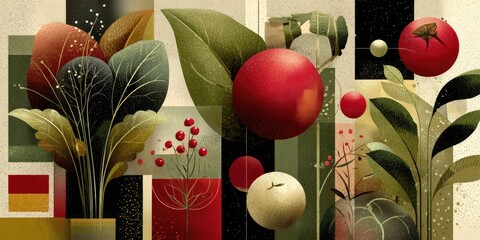 Poster - Autumnal Still Life Geometric Plants & Fruit