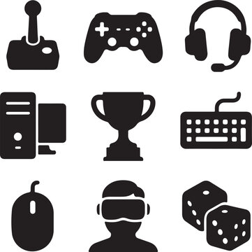 Gaming and Esport Equipment Glyph Icon Set Vector

