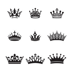 Poster - Nine black silhouette crowns arranged on a white background