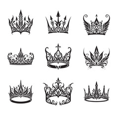 Poster - Nine elaborate crowns in black and white