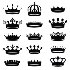 Poster - Twelve black silhouette crowns arranged in a grid pattern
