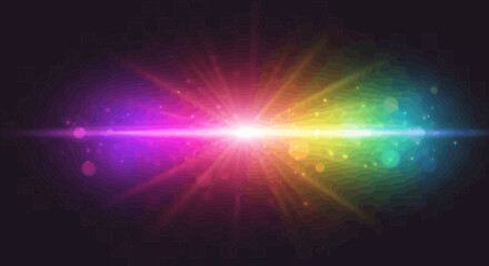 Poster - Vibrant light burst illustration with rainbow gradient on a dark backdrop