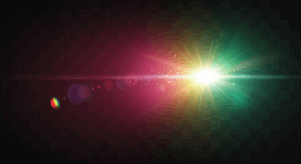 Poster - Abstract colorful lens flare effect with bright light and sparkling particles overlay