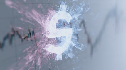 Poster - Dollar Symbol's Financial Impact: A symbolic dollar sign amidst an explosive effect, set against a backdrop of fluctuating stock charts, vividly portrays the dynamics of finance.