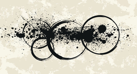 Poster - Abstract grunge background with black circles and ink splashes creating a unique design