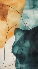 Poster - Abstract painting with teal, orange, and beige shapes in studio