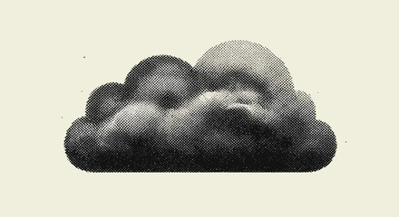 Poster - Halftone Cloud Illustration: Vintage Style Weather Graphic with Textured Effect