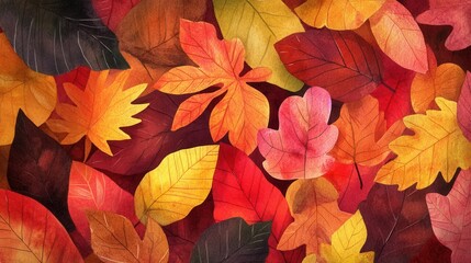 Aufkleber - Vibrant autumn leaves lying on ground in outdoor setting