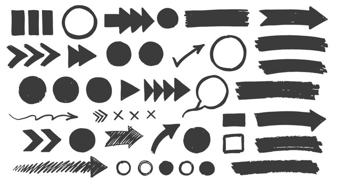 Hand-Drawn Vector Set of Arrows, Circles, Speech Bubbles and Brush Strokes