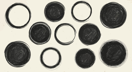 Poster - Hand drawn circles in black ink, grunge and sketchy design elements collection
