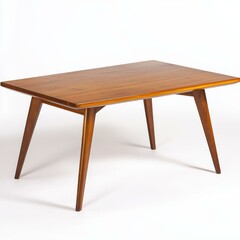 Poster - Mid-century modern wooden table in minimalist indoor studio