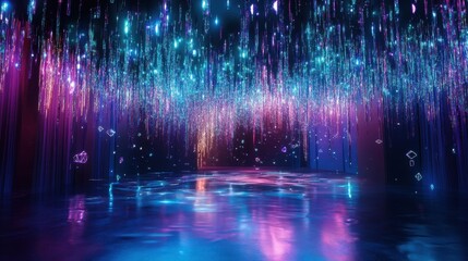 Aufkleber - Abstract light particles and geometric shapes in dark room