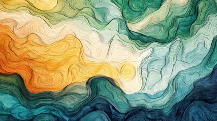 Poster - Abstract topographic landscape in teal, blue, and orange hues