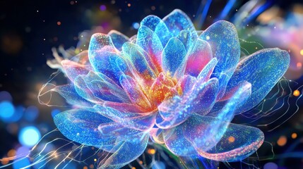 Aufkleber - Glowing flower with translucent petals in dark bokeh environment