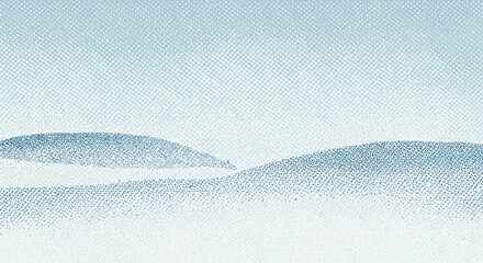 Poster - Minimalist halftone pattern landscape: Soft blue hills under a serene sky backdrop