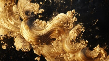 Aufkleber - Luxurious golden abstract swirling patterns on dark background