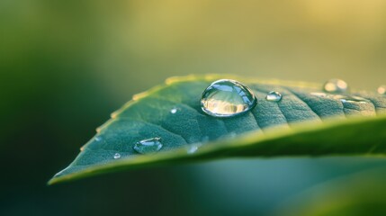 Aufkleber - Water droplets on leaf in serene nature setting during daytime