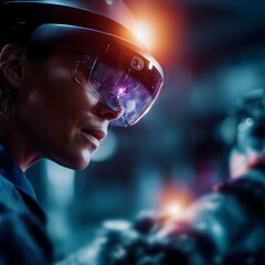 Poster - A technician wearing smart goggles overseeing robotic in an industrial facility