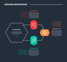 Poster - hexagon base shape infographic process diagram with rotated shape on half circle cycle with dark bac