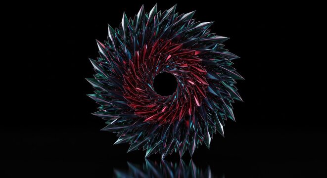 Abstract vortex of crystalline structures with chromatic highlights in captivating arrangement