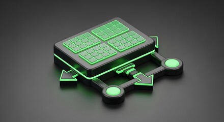 Fototapete - Abstract 3D Render of a Futuristic Technological Device with Green Glowing Elements