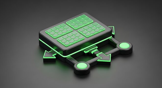 Abstract 3D Render of a Futuristic Technological Device with Green Glowing Elements